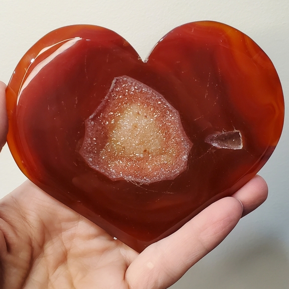 Large Carnelian Crystal Heart with Druzies - Picture 11 of 11